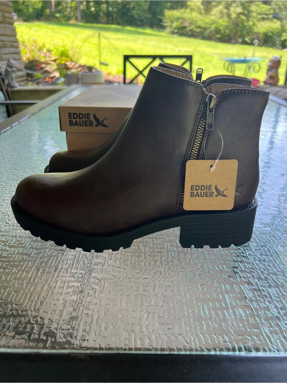 Eddie Bauer Size 8.5M Clea Double Side Zip Casual Womens Ankle Boots Dark Brown